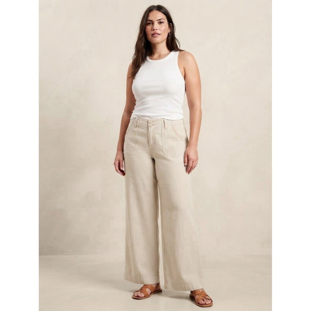 Blue Asphalt Women's Beige Linen Blend Wide Leg Casual Pants Size XL